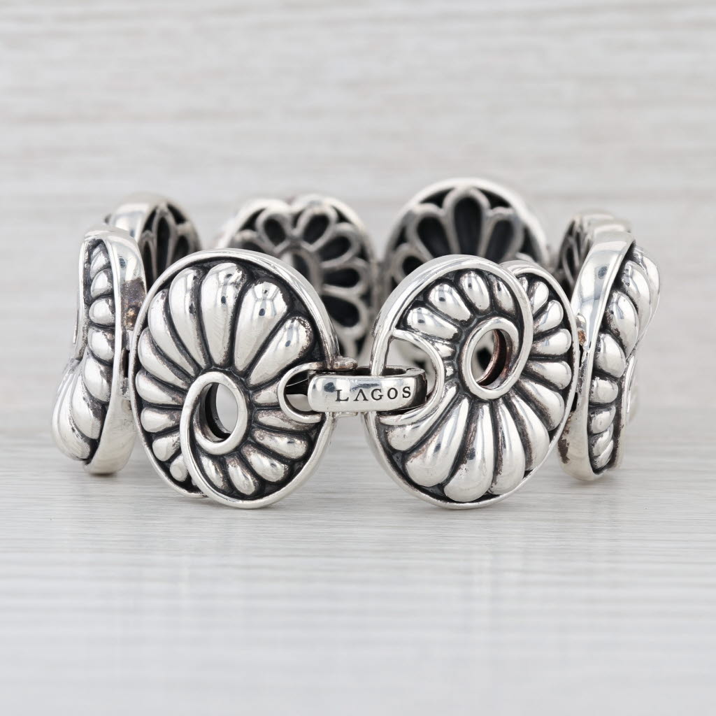 Lagos Chi Chi Bracelet Sterling Silver Scalloped Swirl Links Statement 6.5"