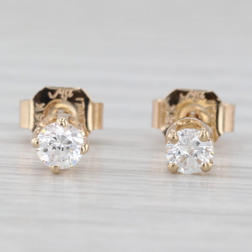 Light Gray 0.30ctw Cubic Zirconias Stud Earrings 14k Yellow Gold Round Solitaire Studs