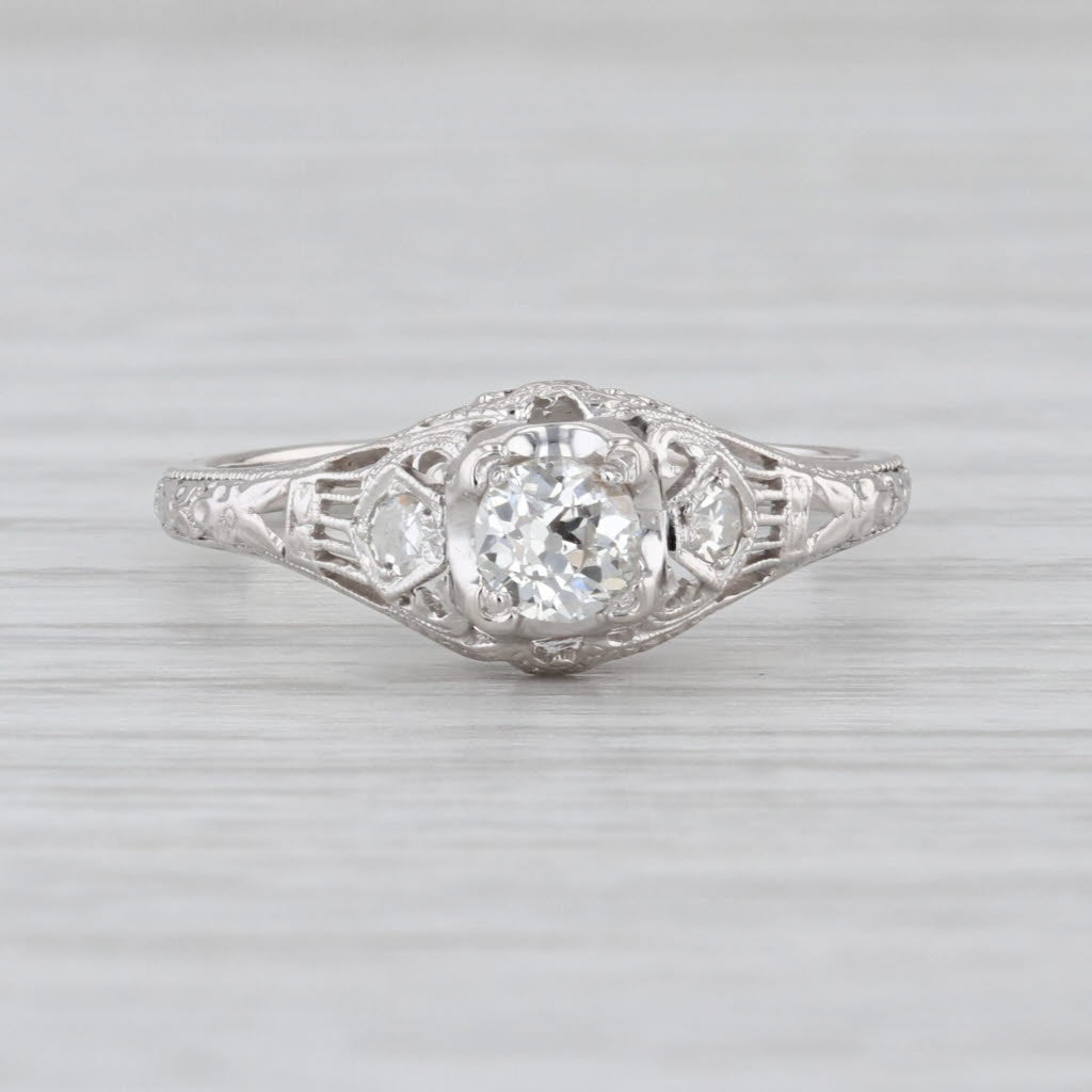 Art Deco Traub Orange Blossom 0.37ct Diamond Engagement Ring 18k White Gold