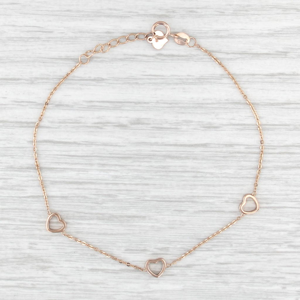 Heart Station Bracelet 18k Rose Gold 7.75" Cable Chain
