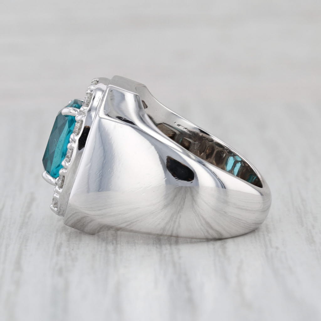 Teal Glass 1.26ctw Diamond Halo Ring 14k White Gold Size 8.25