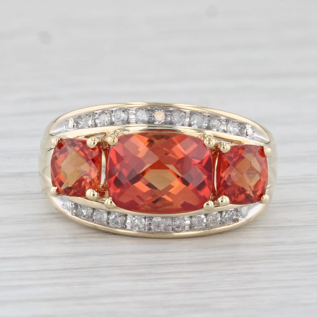 Light Gray Lab Created Orange Sapphire Diamond Ring 10 Yellow Gold Size 7,25 Cocktail