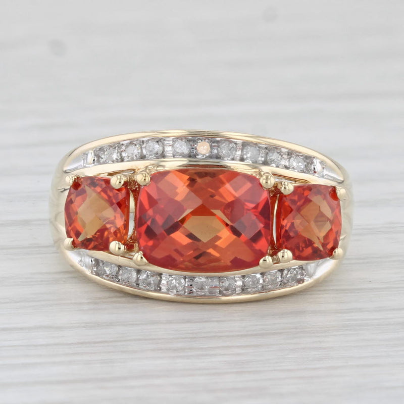 Lab Created Orange Sapphire Diamond Ring 10 Yellow Gold Size 7,25 Cocktail