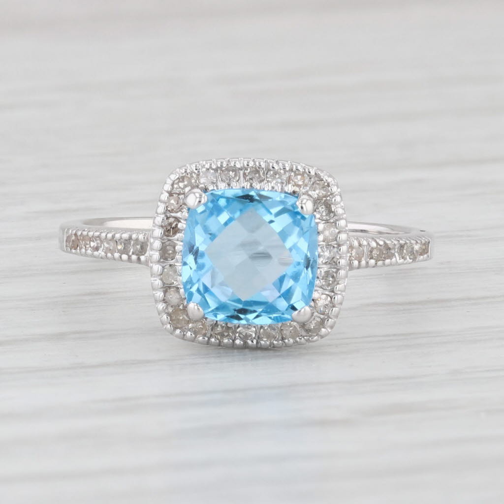 Light Gray 1.95ctw Blue Topaz Diamond Halo Ring 10k White Gold Size 7 Engagement