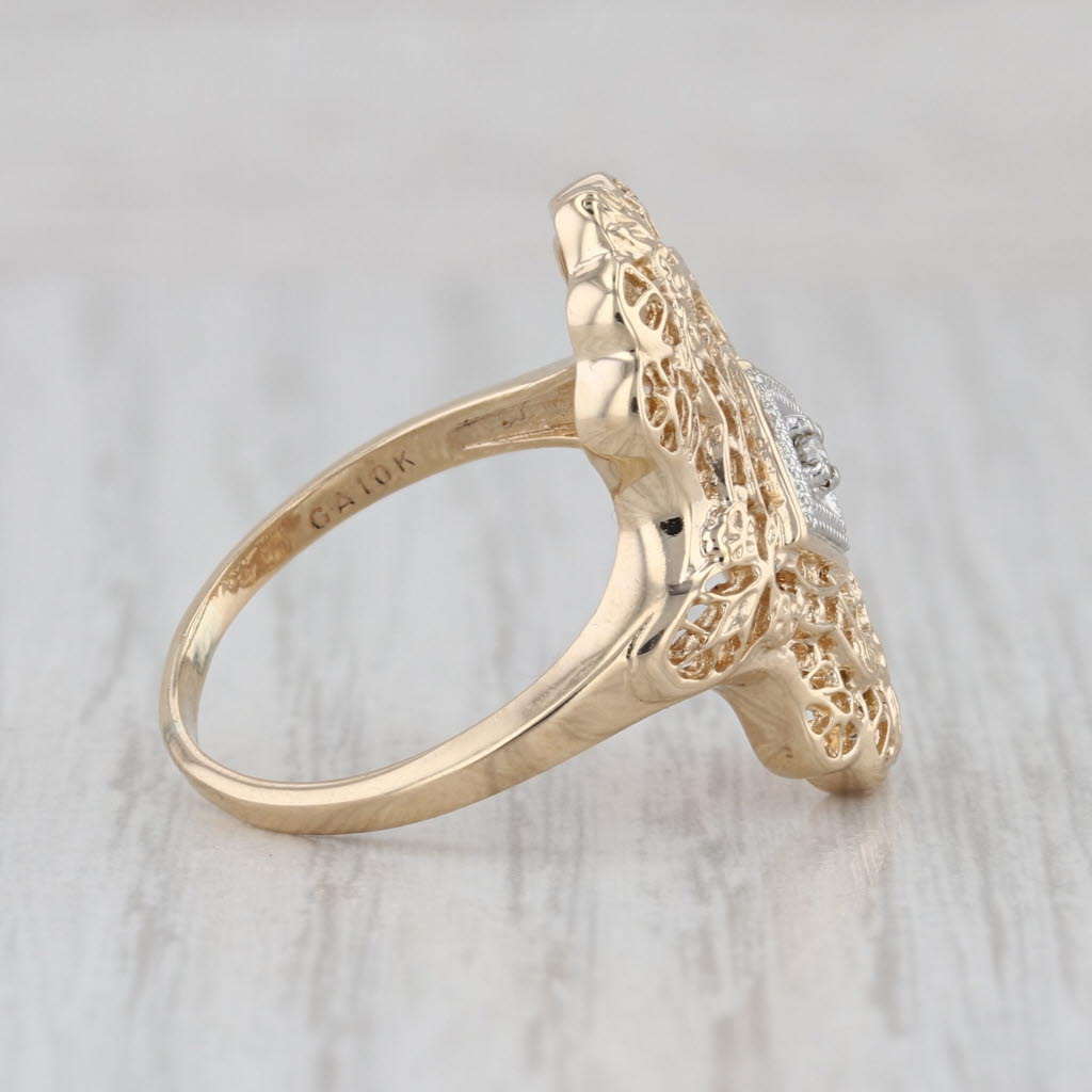 Vintage Filigree Diamond Ring 10k Yellow Gold Size 8.5
