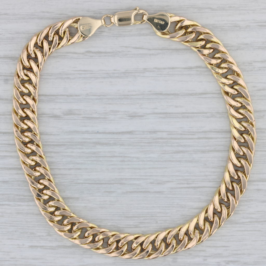 Gray 8.25" 7.8mm Curb Chain Bracelet 10k Yellow Gold Lobster Clasp Italian