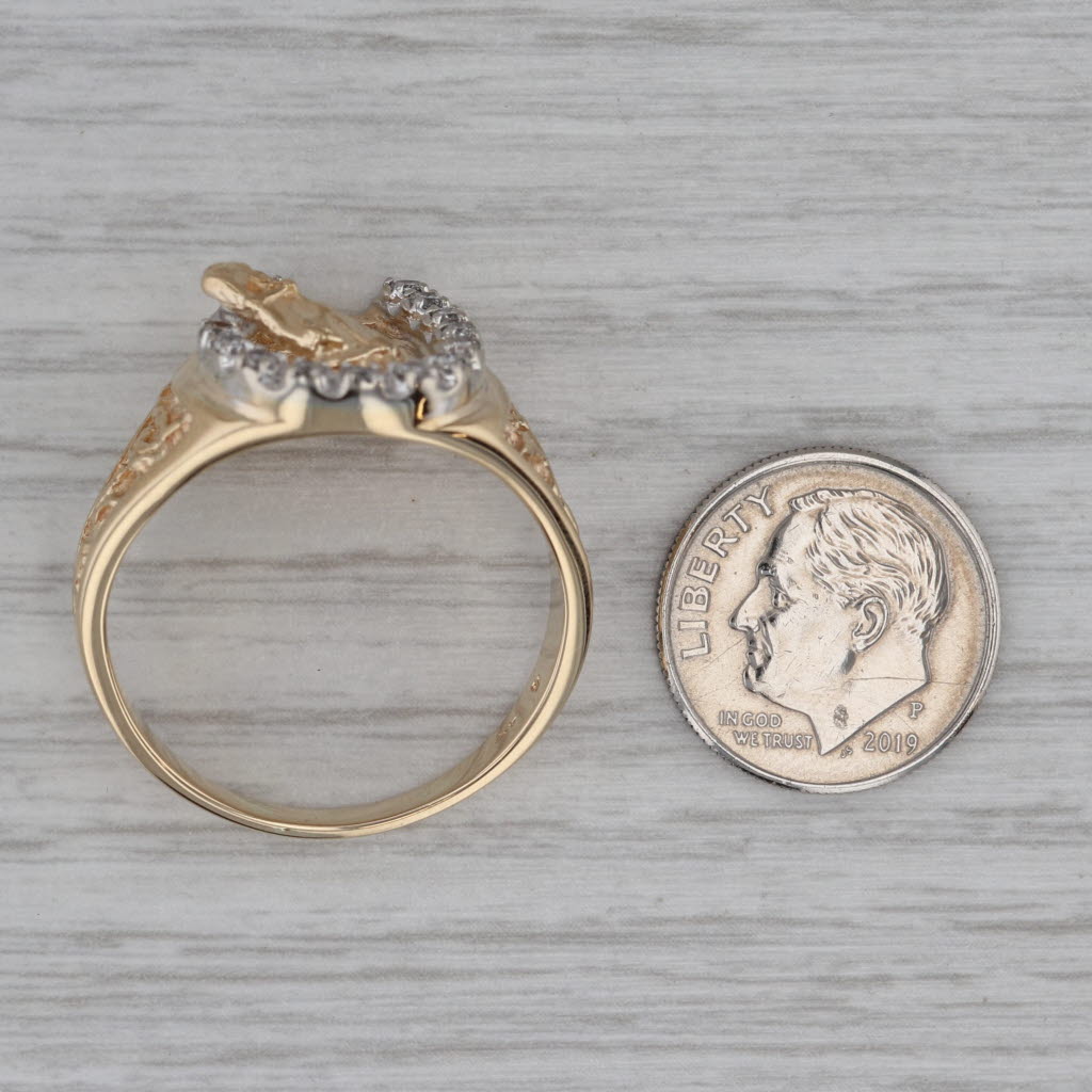Dark Gray 0.34ctw Diamond Horseshoe Horse Ring 14k Yellow Gold Size 13.5 Western