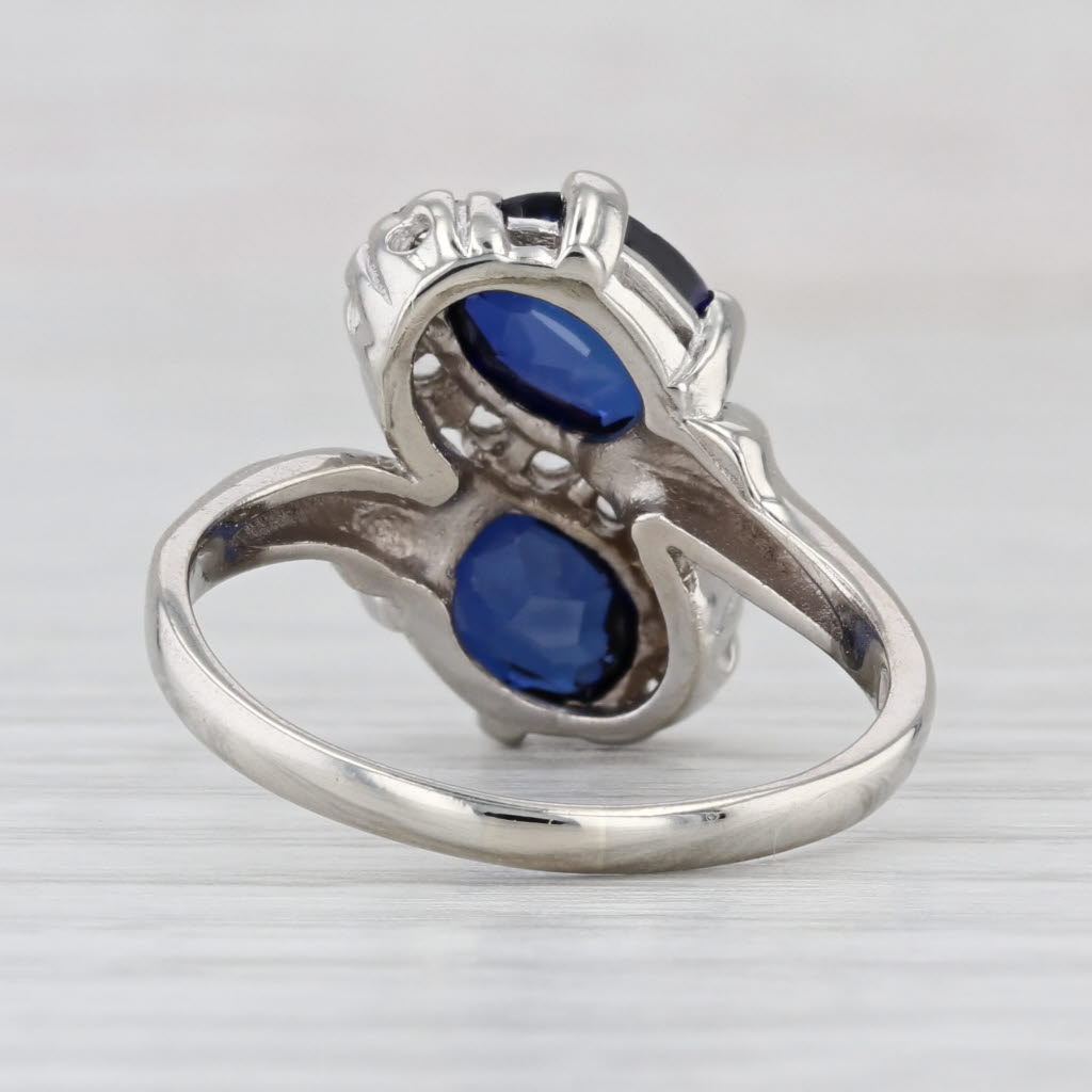 3.18ctw Lab Created Blue Sapphire Spinal Bypass Ring 10k White Gold Size 7.5