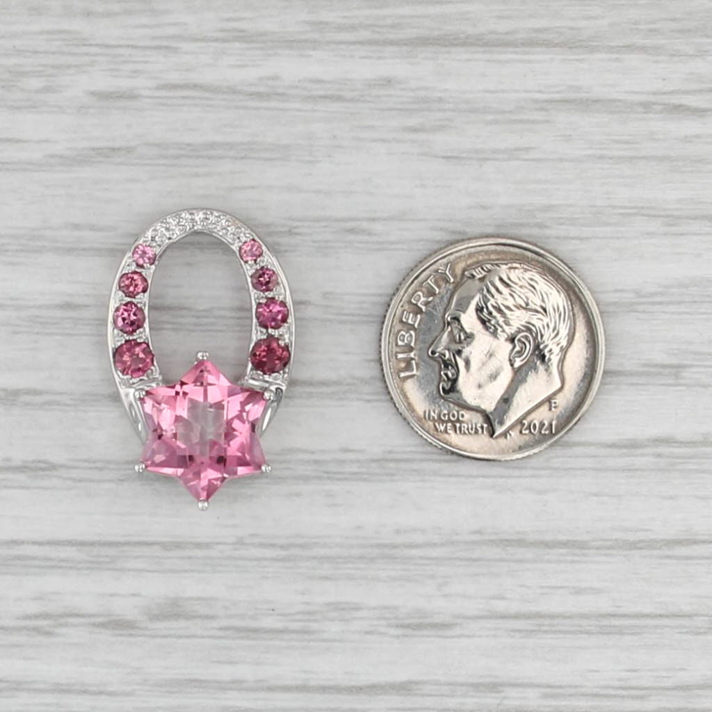 Pink Mystic Topaz Tourmaline Star Horseshoe Pendant 10k White Gold