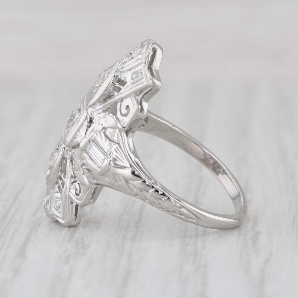 Vintage 0.31ctw Diamond Filigree Ring 18k White Gold Size 6