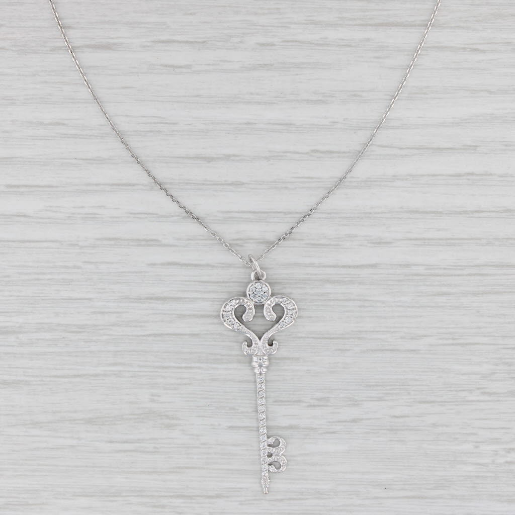 Light Gray New 0.30ctw Diamond Skeleton Key Pendant Necklace 14k White Gold 18" Cable Chain