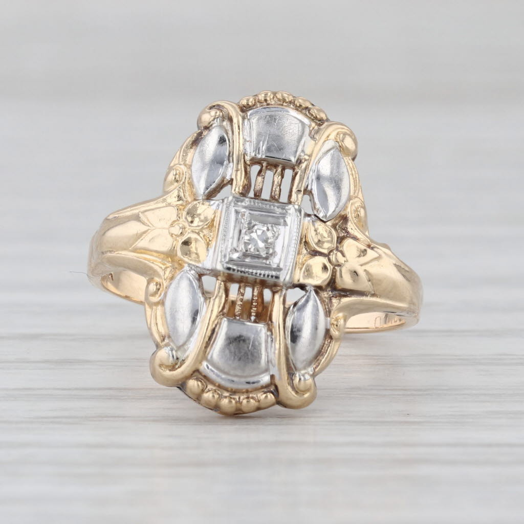 Vintage Diamond Ring 14k Yellow White Gold Filigree Size 6