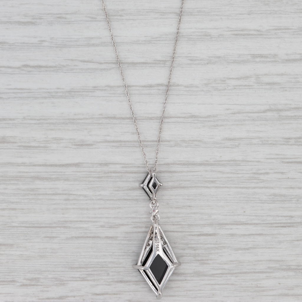 Gray Onyx Pink Tourmaline Diamond Pendant Necklace 14k White Gold 18.25" Rope Chain