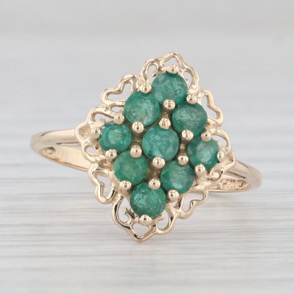 Light Gray 0.65ctw Emerald Cluster Ring 10k Yellow Gold Heart Halo Size 7