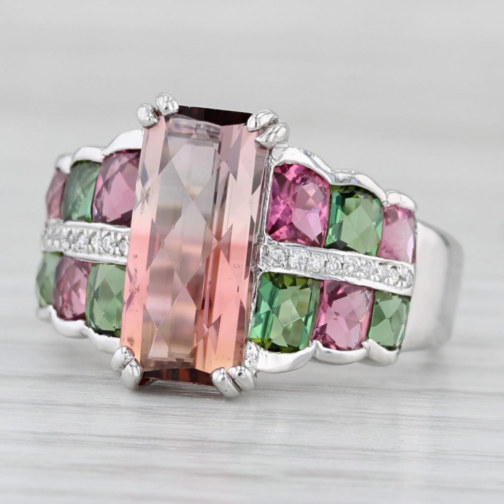 Gray 4.80ctw Pink Green Tourmaline Diamond Ring 18k White Gold Size 6.75