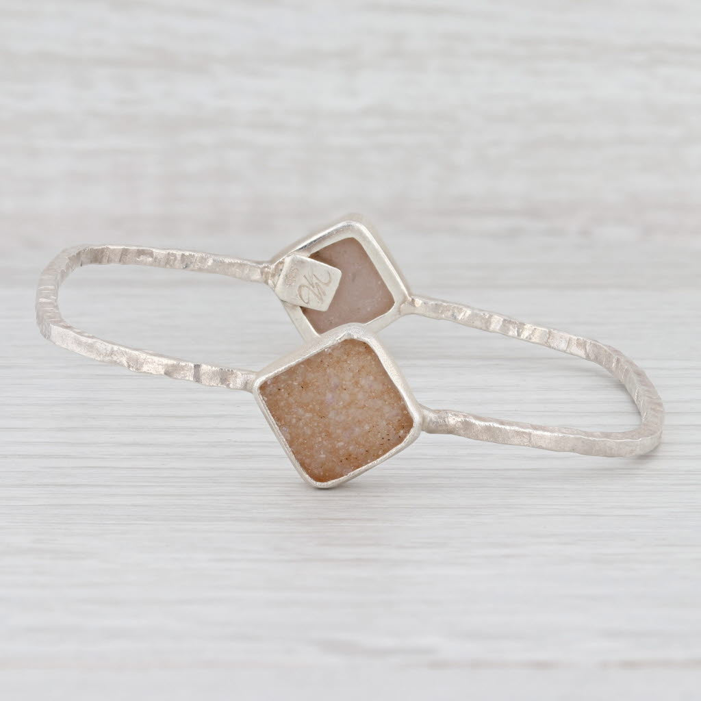 New Nina Wynn Sand Druzy Quartz Bangle Bracelet Sterling Silver 8”