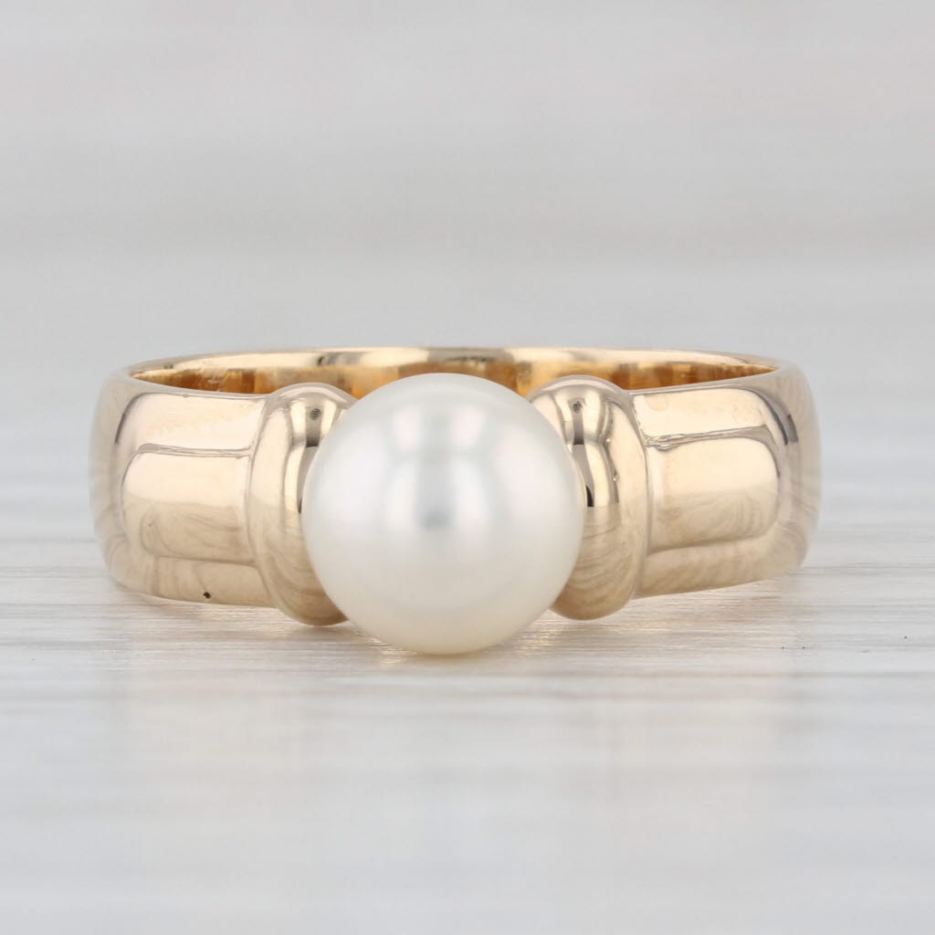 7.4mm Pearl Solitaire Ring 14k Yellow Gold Size 7.25-7.5 Gump's