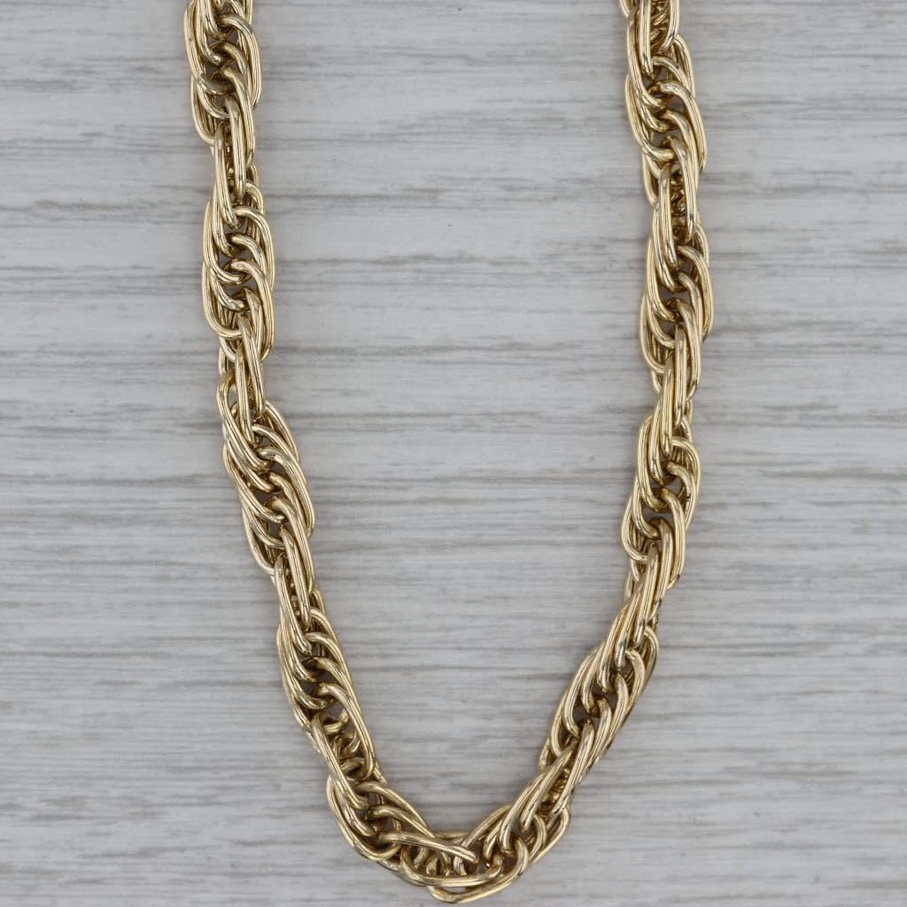 Dark Gray Chunky Rope Chain Necklace 14k Yellow Gold 18" 6mm