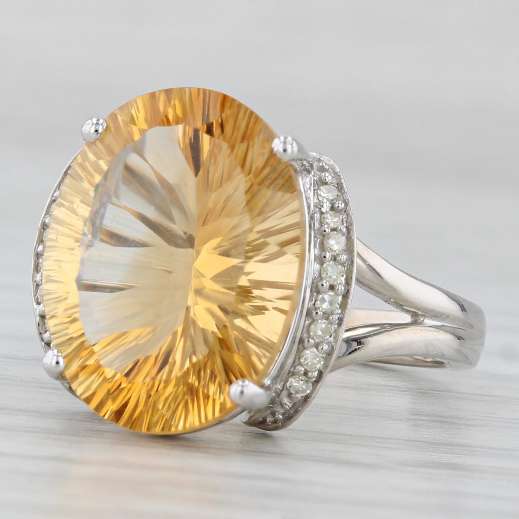 Light Gray 9.05ctw Citrine Diamond Ring 10k White Gold Size 7.25