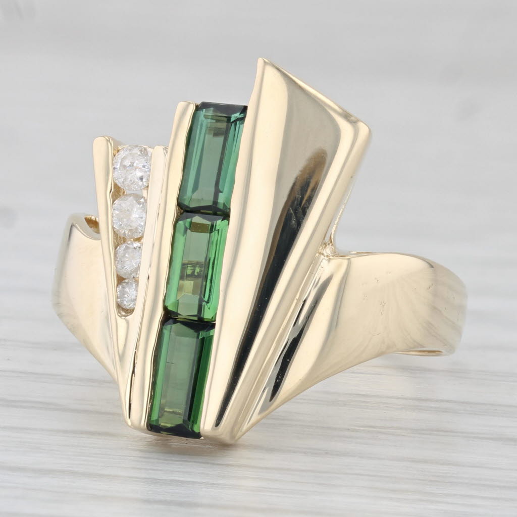 Light Gray 0.87ctw Green Tourmaline Diamond Ring 14k Yellow Gold Size 7.75