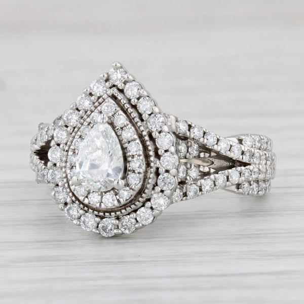 Light Gray 0.82ctw Diamond Pear Halo Engagement Ring 14k White Gold Size 5
