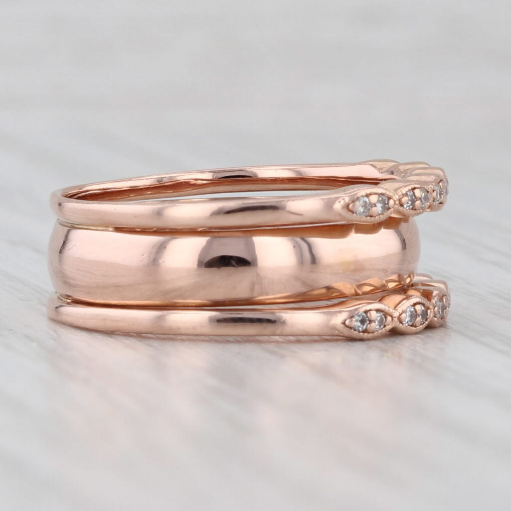Light Gray 0.12ctw Soldered 3-Ring Diamond Bands 10k Rose Gold Size 8.25 Stackable Ring