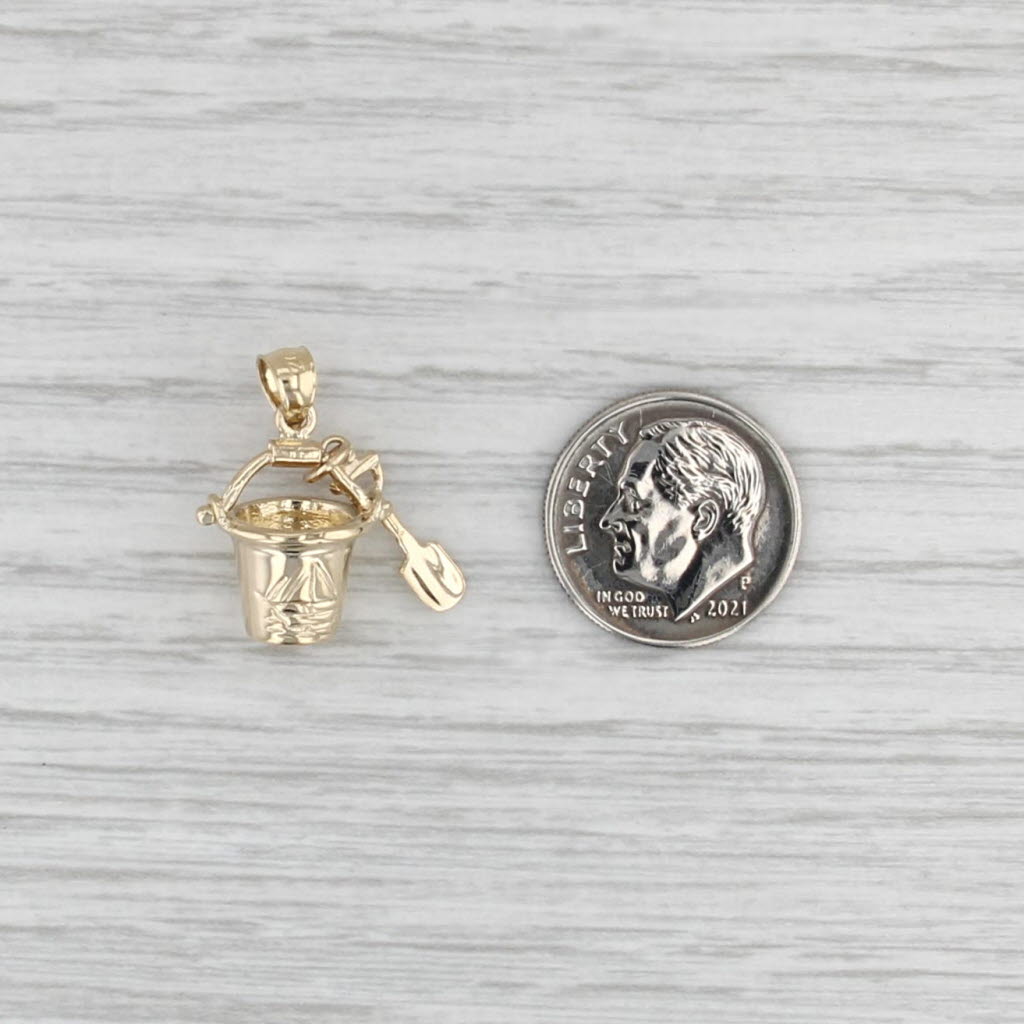 Sand Bucket & Shovel Pendant 14k Yellow Gold Small Charm Beach Nautical Jewelry
