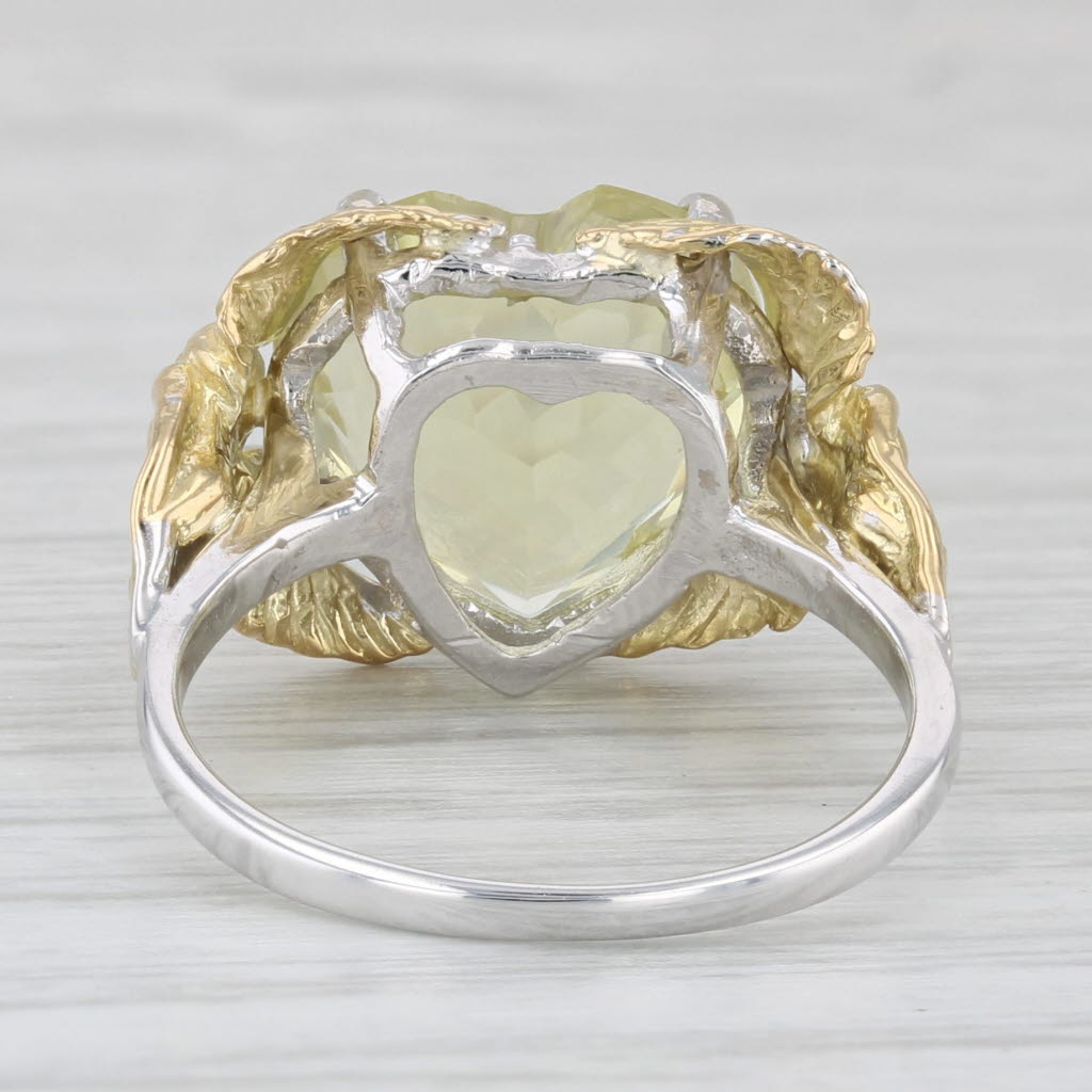 Light Gray 4.40ct Green Yellow Quartz Heart Ring 14k 18k Gold Size 6.75