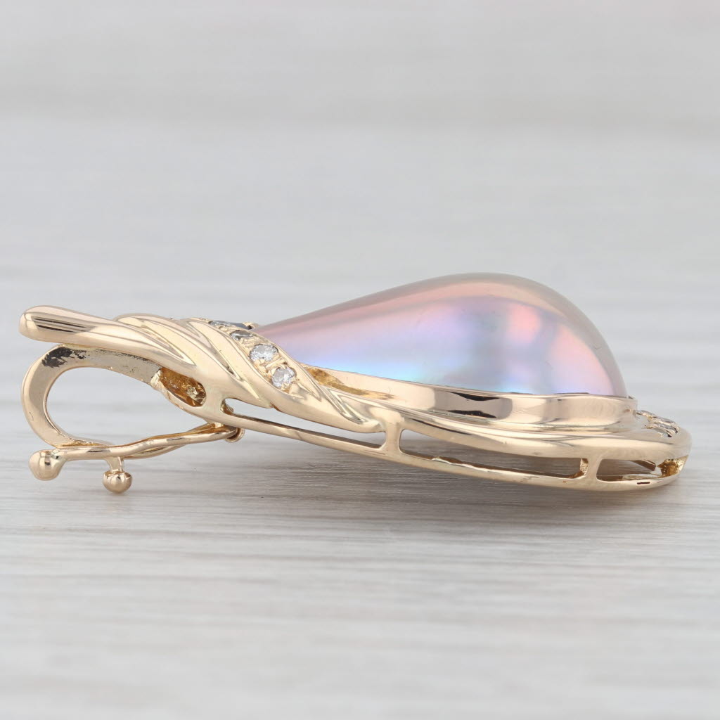 Light Gray Mabe Pearl Sapphire Diamond Teardrop Statement Pendant Enhancer 14k Yellow Gold