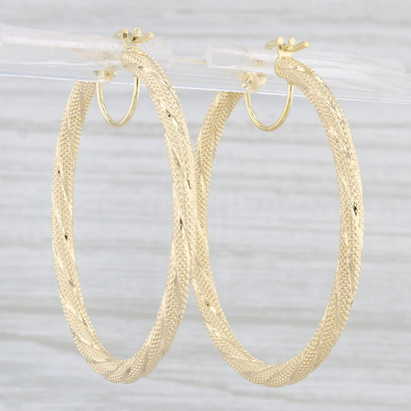 Woven Large Hoop Earrings 10k Yellow Gold Snap Top Round Hoops
