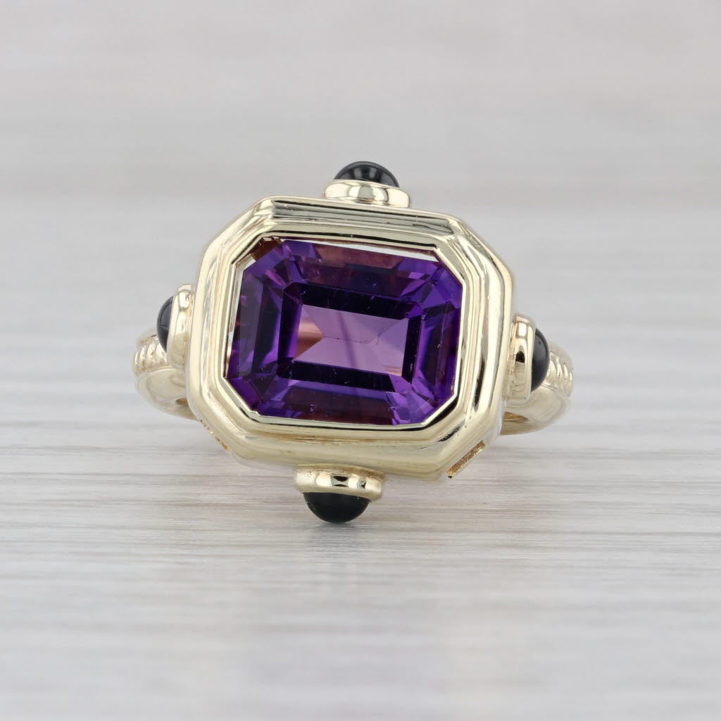 4ct Amethyst Blue Sapphire Cabochons Ring 14k Yellow Gold Size 5 Cocktail