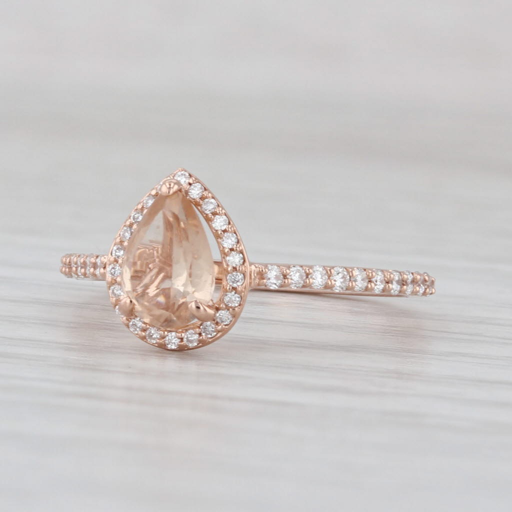 1.16ctw Pear Peach Topaz Diamond Halo Ring 14k Rose Gold Engagement Size 7.25