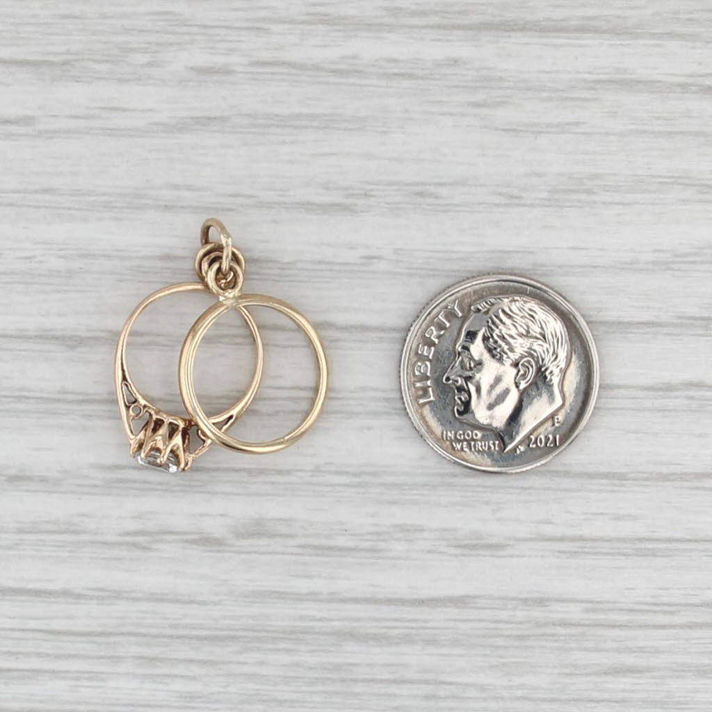 Vintage Lab Created Bridal Set Charm 9k Gold Engagement Wedding Ring Pendant