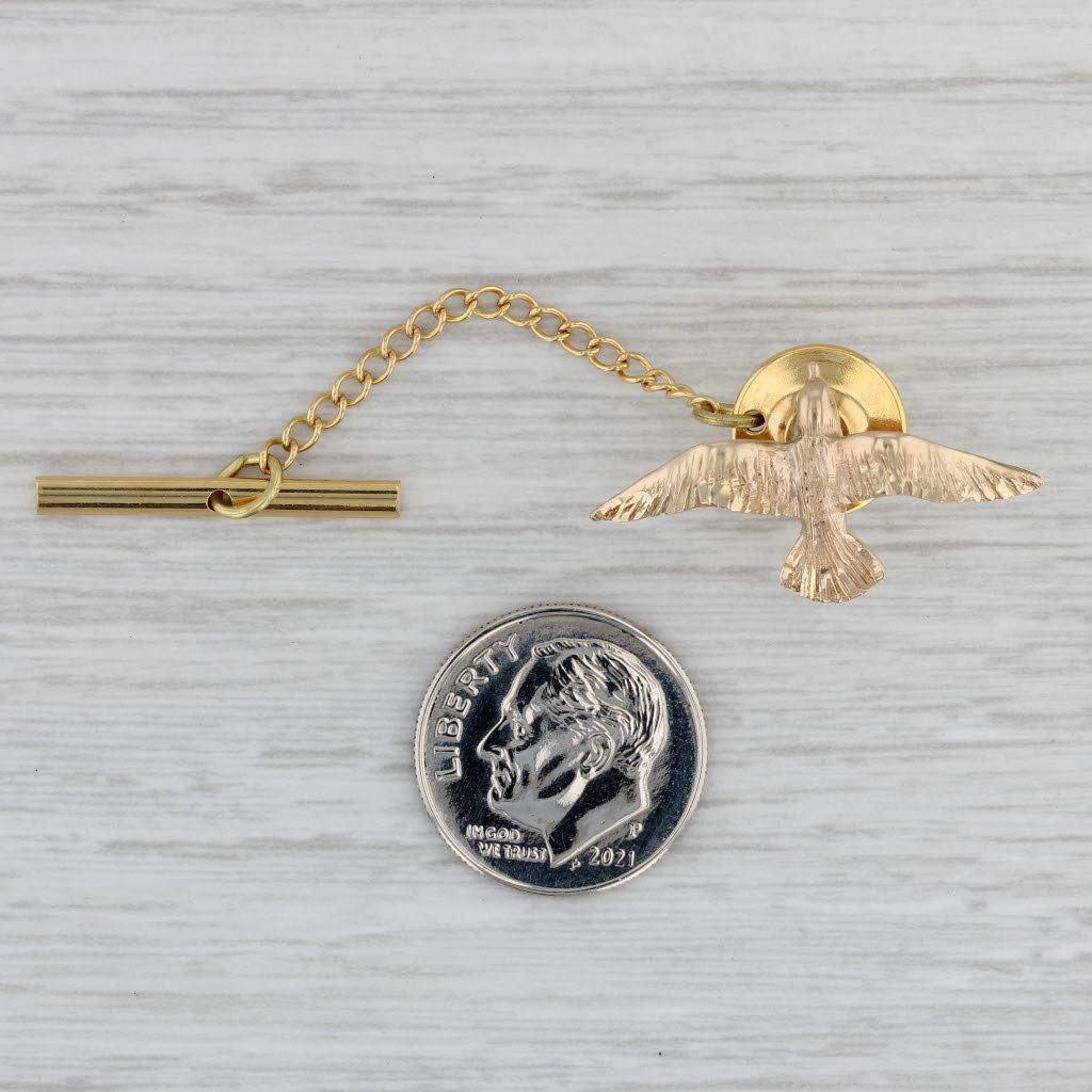 Gray Flying Bird Tie Tac Pin 14k Yellow Gold Lapel