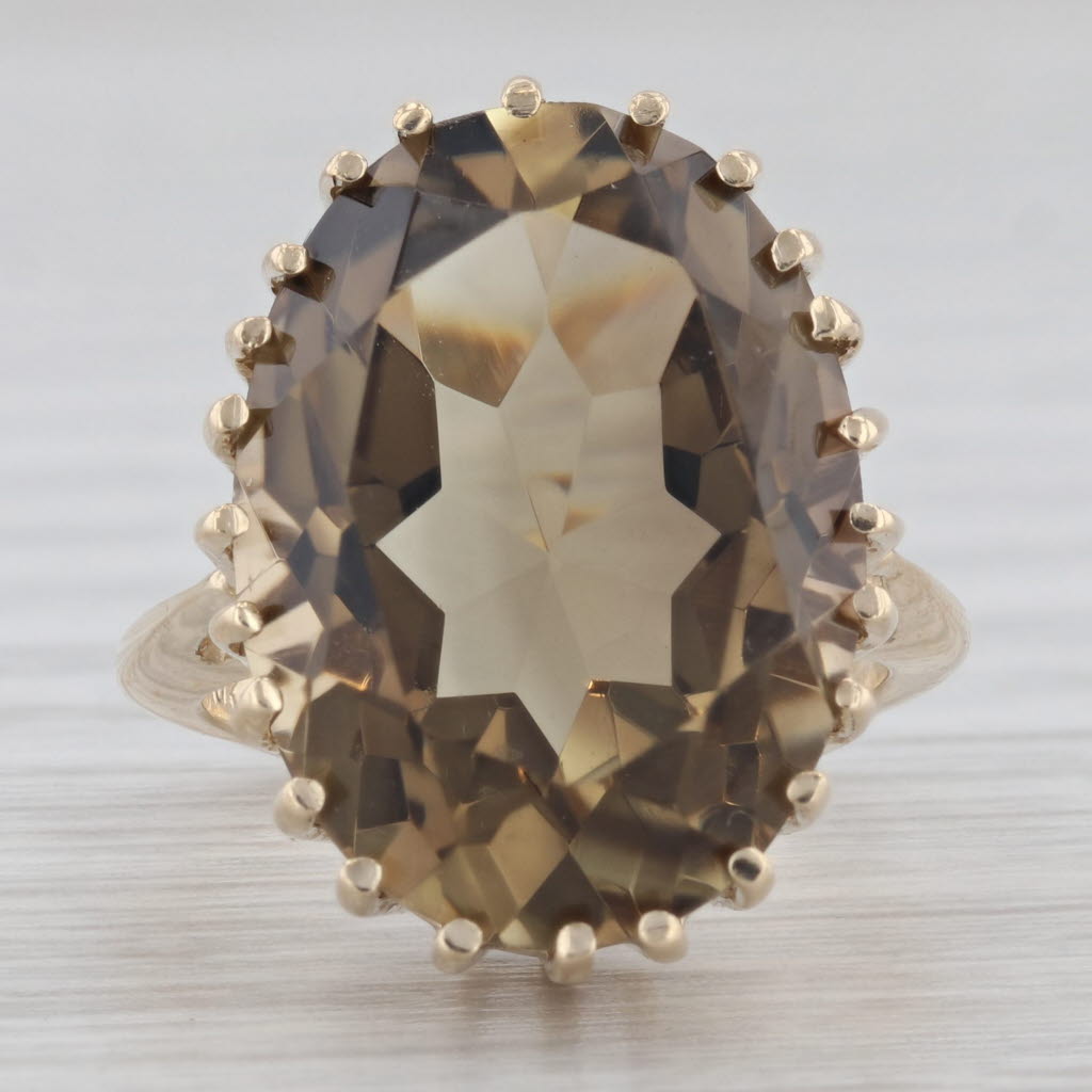 Gray 11.80ct Oval Solitaire Smoky Quartz Ring 10k Yellow Gold Size 4