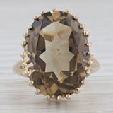 11.80ct Oval Solitaire Smoky Quartz Ring 10k Yellow Gold Size 4