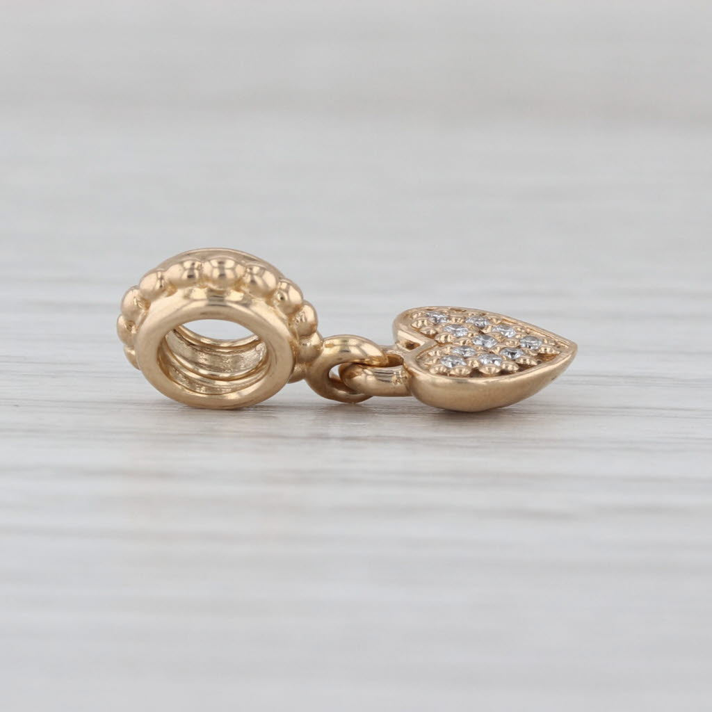 Authentic Pandora Pave Diamond Heart Dangle Charm 14k Gold 750809D Bead