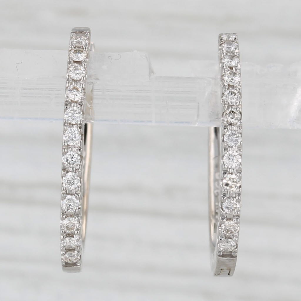 Light Gray 0.30ctw Diamond Hoop Earrings 14k White Gold Snap Top Hinged Oval Hoops