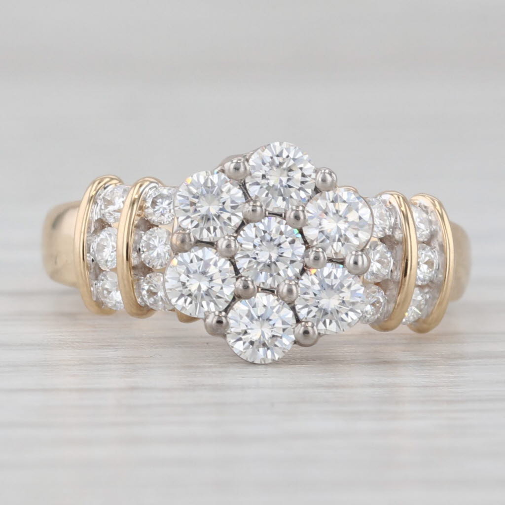 Light Gray 1.91ctw Moissanite Flower Cluster Ring 14k Yellow Gold Size 6 Engagement