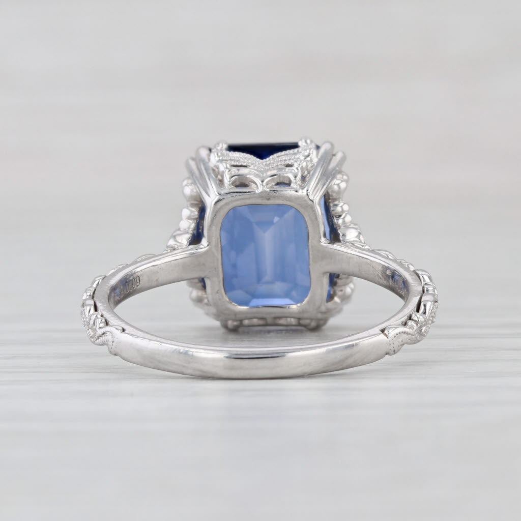 J'adore 7.68ctw Blue Sapphire Diamond Ring 14k White Gold Size 9 Ornate Brand