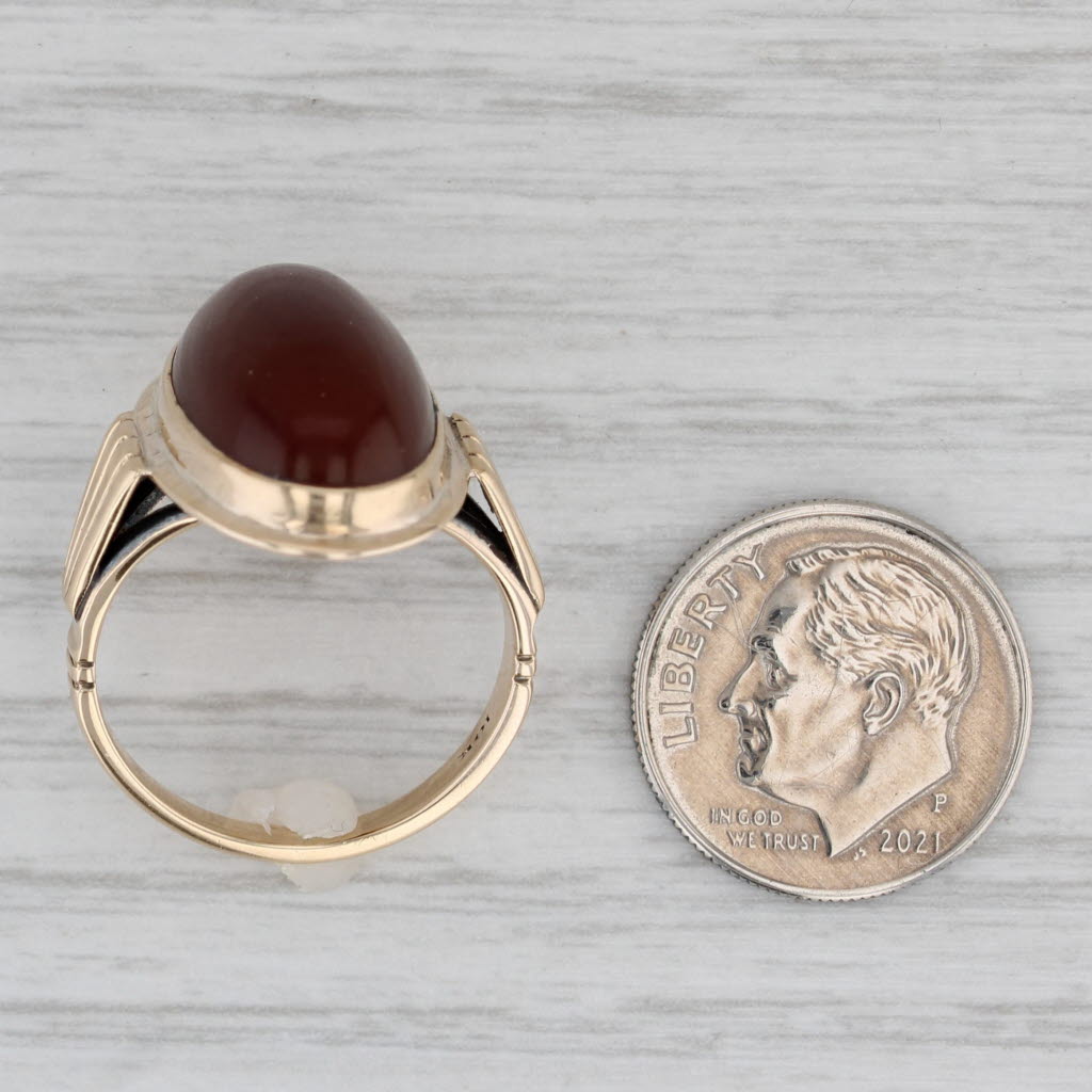 Gray Sardonyx Carnelian Oval Cabochon Solitaire Ring 10k Yellow Gold Sz 7.75 Vintage