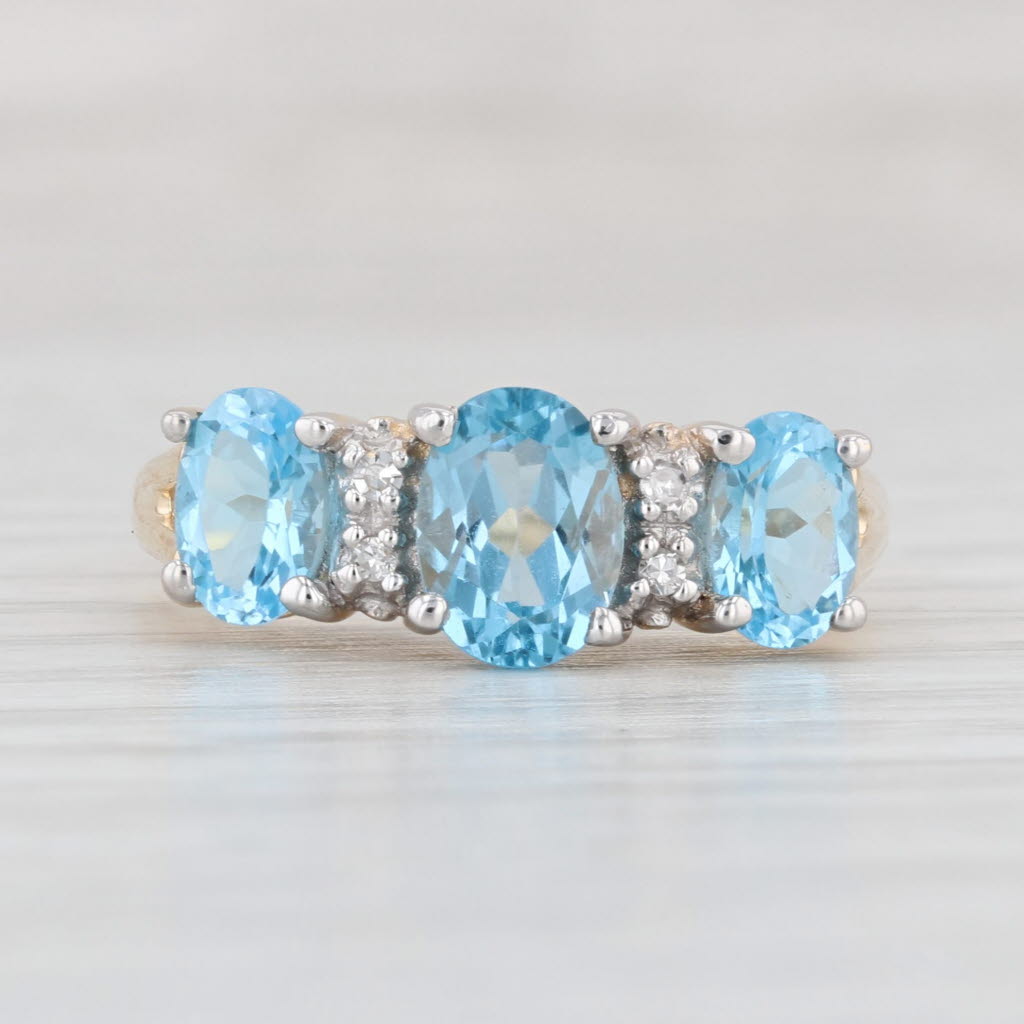 Light Gray 2.15ctw Blue Topaz 3-Stone Ring 14k White Gold Size 7.75 Diamond Accents