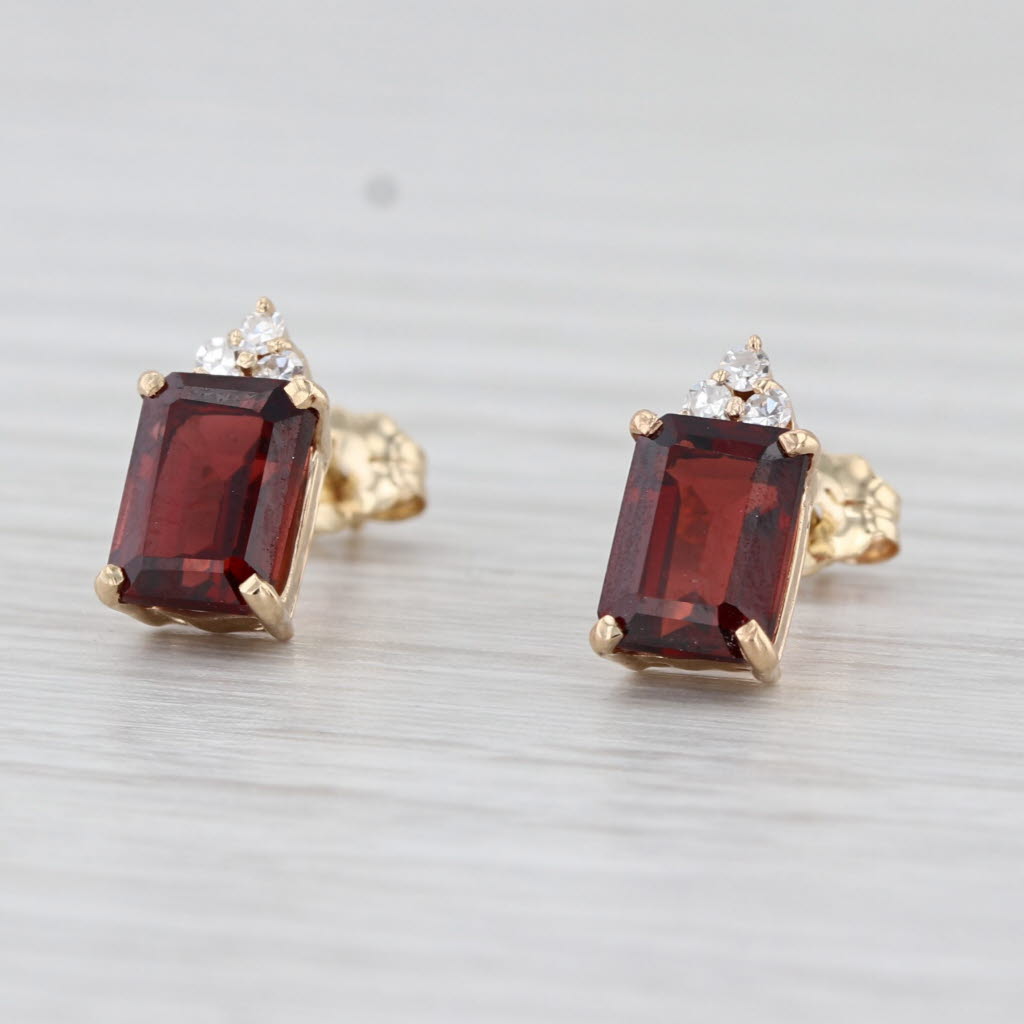 2.88ctw Garnet Diamond Stud Earrings 10k Yellow Gold Studs