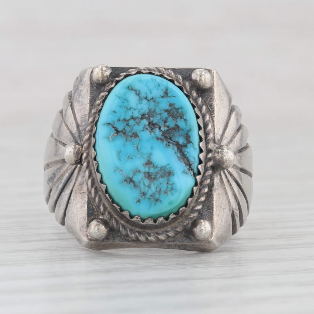 Light Gray Vintage Native American Turquoise Nugget Ring Sterling Silver Size 11.5