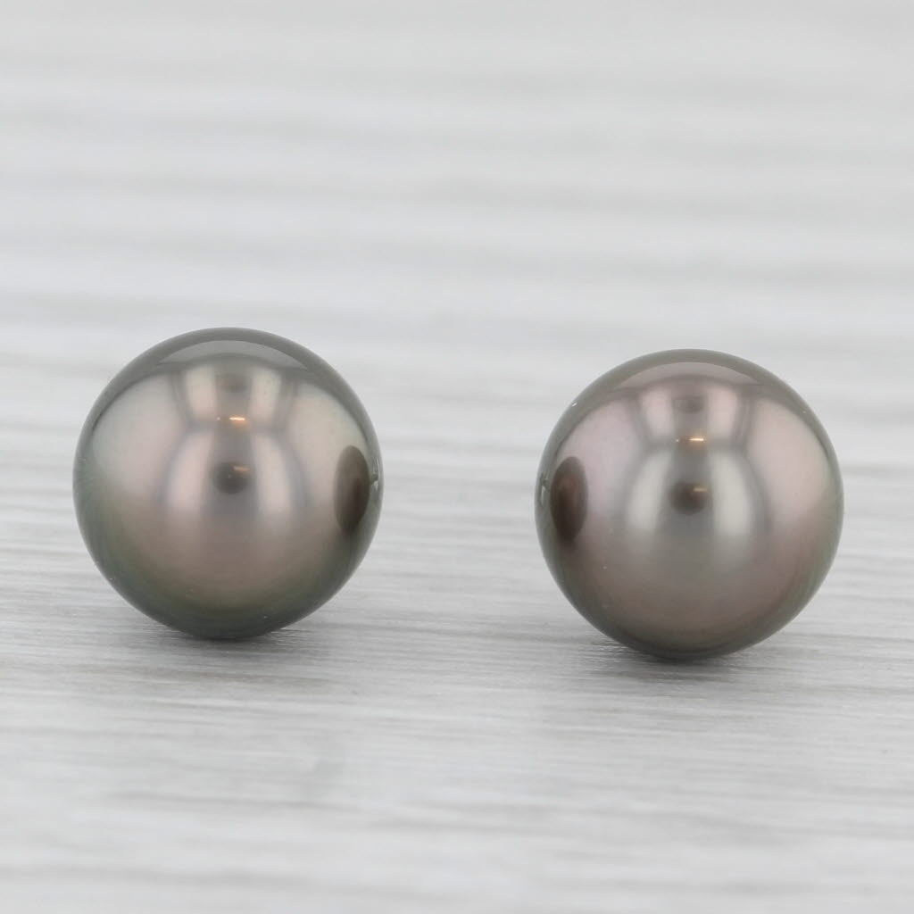 Light Gray Black Cultured Pearl Solitaire Stud Earrings 14k White Gold Round Bead Studs