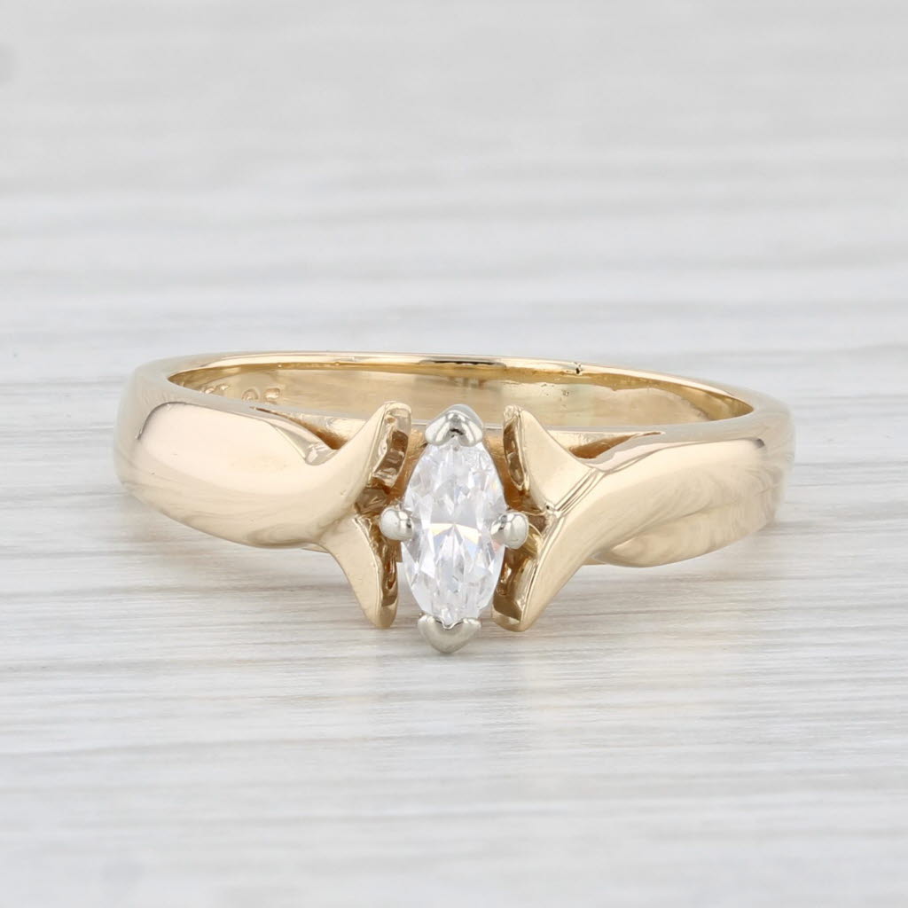 Light Gray Cubic Zirconia Marquise Solitaire Ring 14k Yellow Gold Size 6.5 Engagement