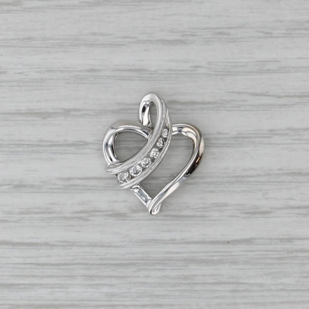 0.16ctw Stylized Diamond Open Heart Pendant 14k White Gold