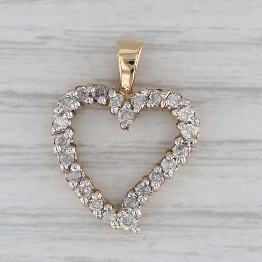 Gray 0.37ctw Diamond Open Heart Pendant 10k Yellow Gold