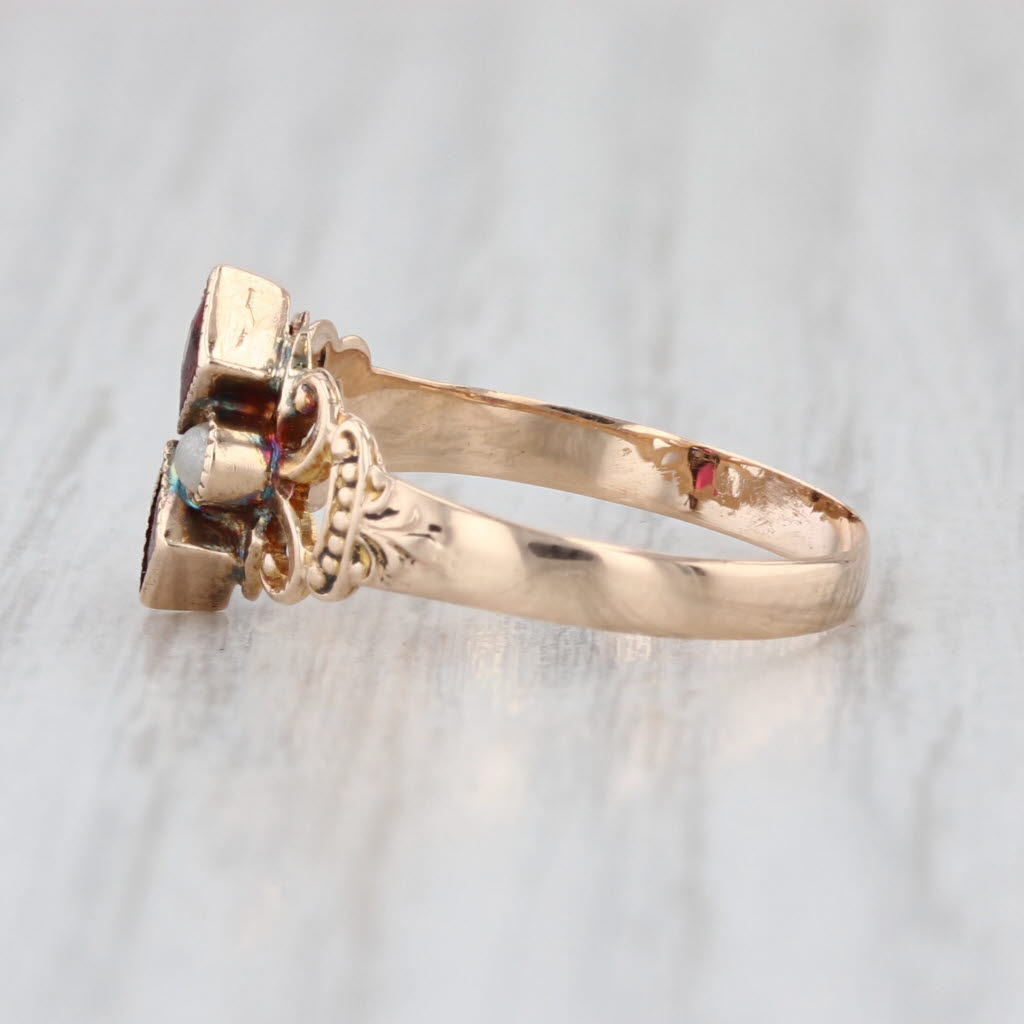 Victorian Antique Glass Imitation Pearl Ring 10k Yellow Gold Size 5.75