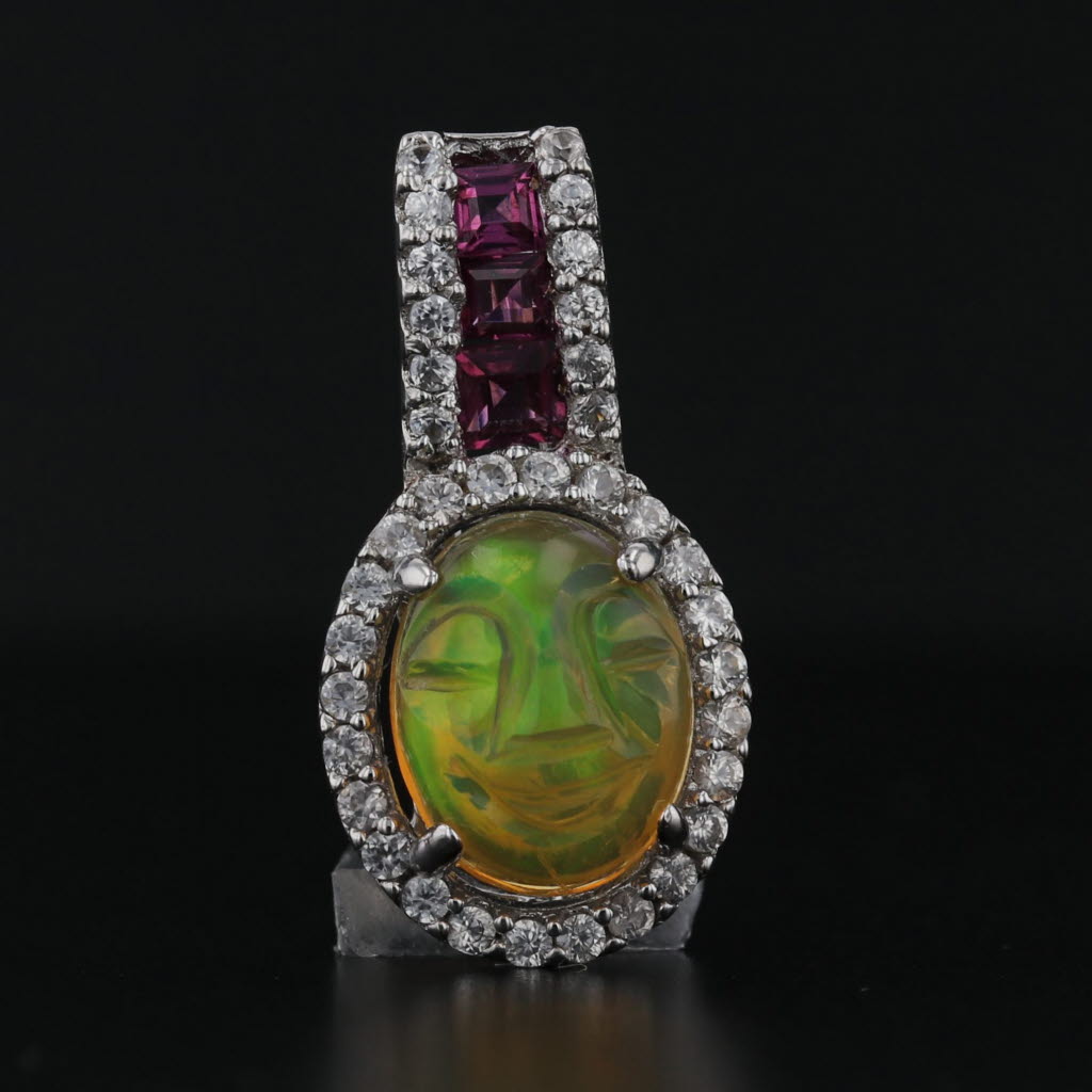 Yellow Opal Zircon Garnet Pendant Sterling Silver Drop